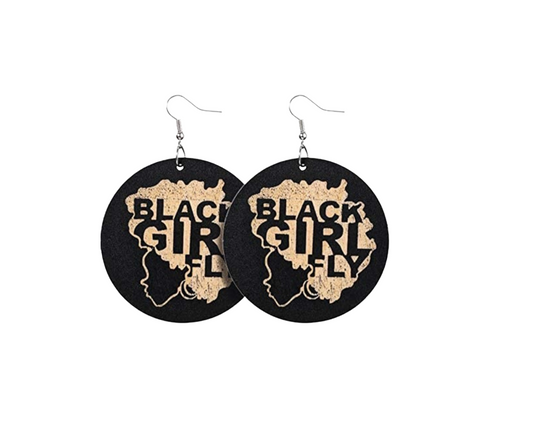 Black Girl Fly wooden earrings