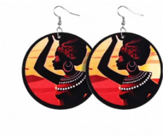 African woman wooden earrings