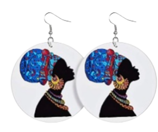 African woman adorned in head wooden earrings